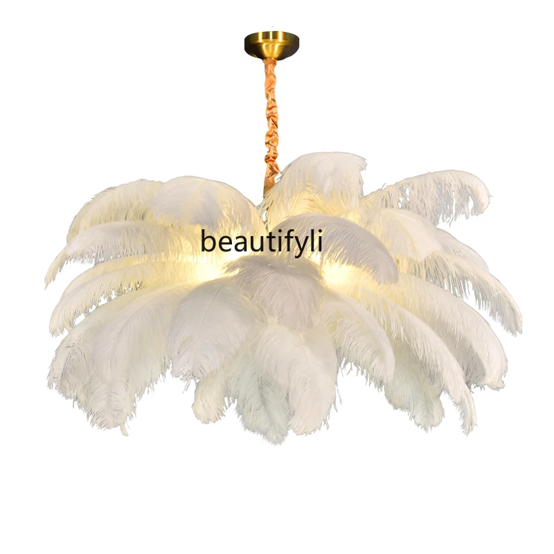 

yj Light Luxury Personality Feather Chandelier Copper Lamp in the Living Room High-End Club Decorative Lamp