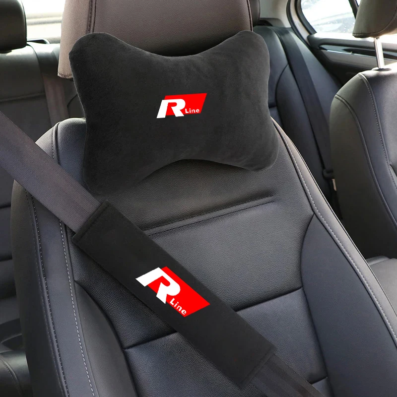 Car Seat Belt Protect Shoulder Pads Spine Headrest Neck Pillow For Volkswagen VW RLine R Golf Amarok T5 GTI Teramont ID3 Tiguan