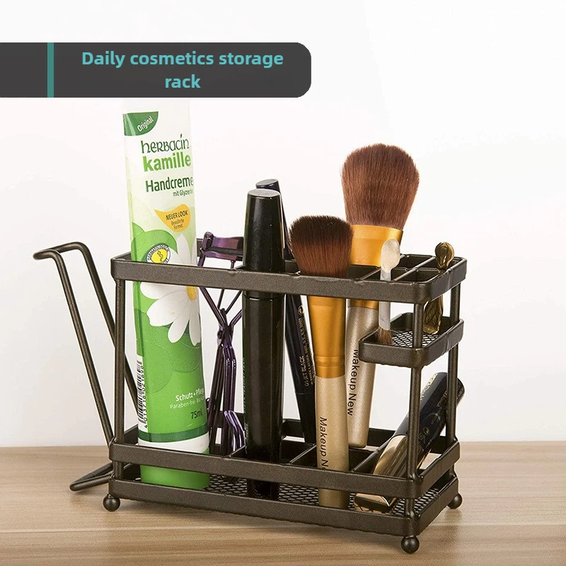 Bathroom Toothbrush Holder, Metal Countertop, Cosmetic Storage Rack With Toothpaste Holder And Cup Holder