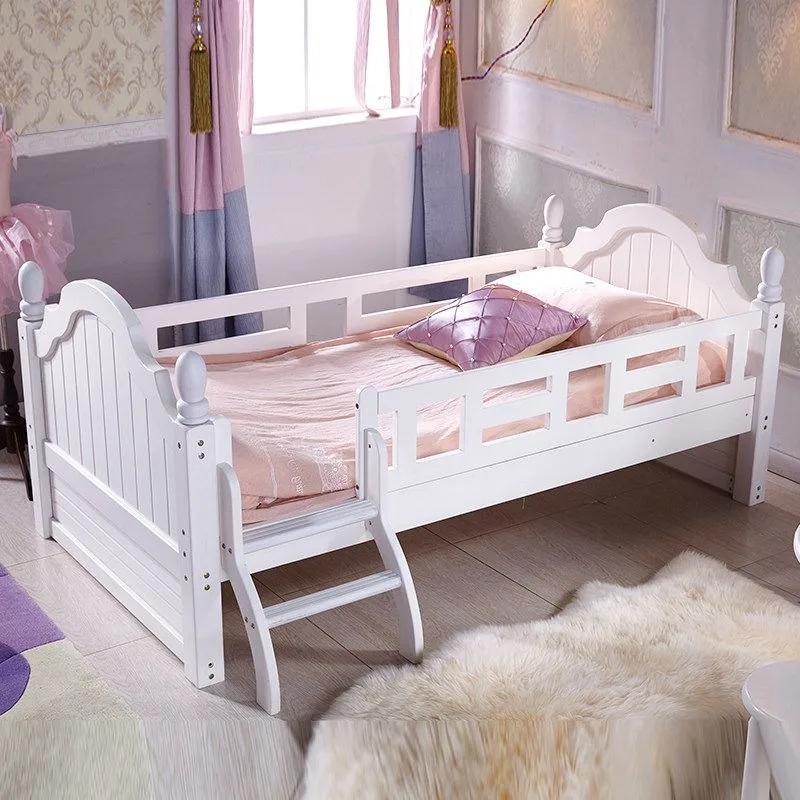 Boys solid wood crib, girls single  with guardrail, widened  splicing bed, pine bed princess small bed