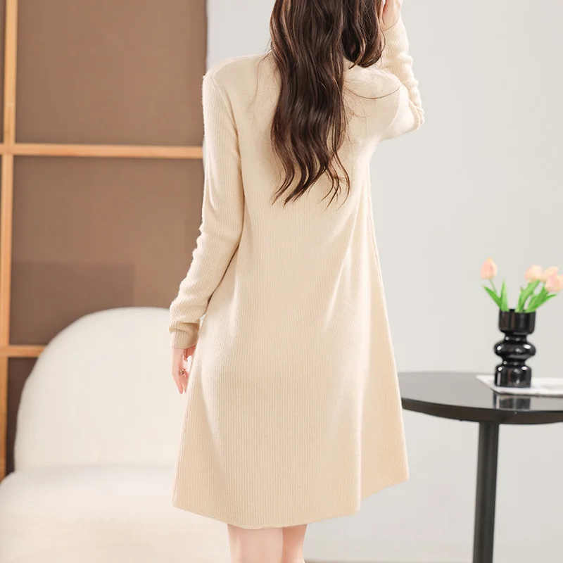 New 100% Merino Wool Knitted Women\'s Dress Hot Selling in Winter  Autumn and Winter Women\'s Dress Slimming Long Women\'s Dress