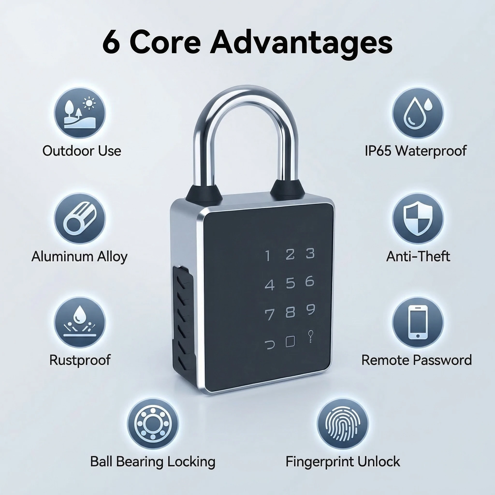 Outdoor Keyed Waterproof Smart Fingerprint Padlock Rustproof Anti-Theft Remote Password Lock Ball Bearing Locking Aluminium