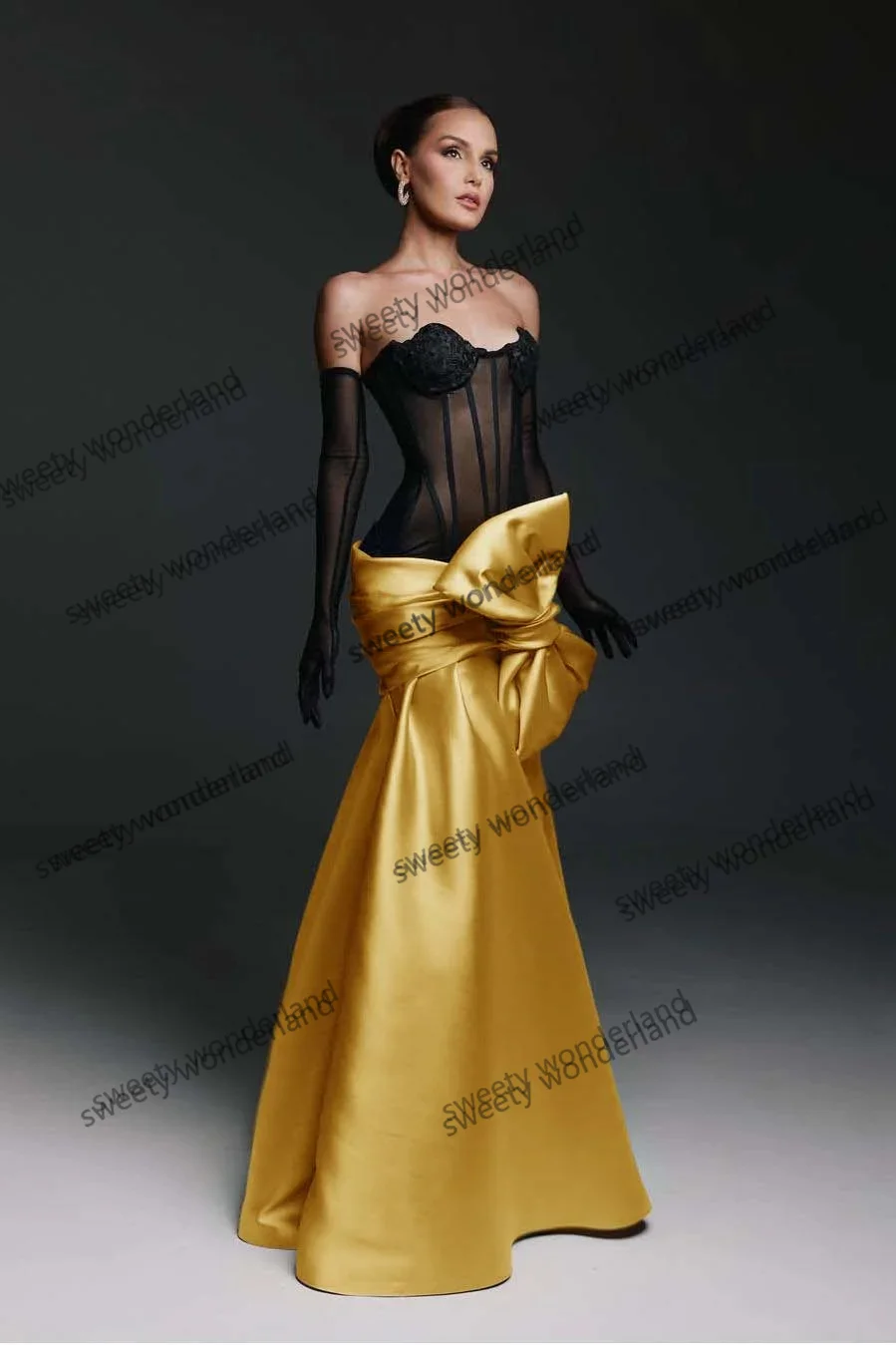 See Thru Mermaid Evening Dresses Bustier Corset vestidos de noche Exquisite Prom Dress with Bow Wedding Party Gown Customized image 2