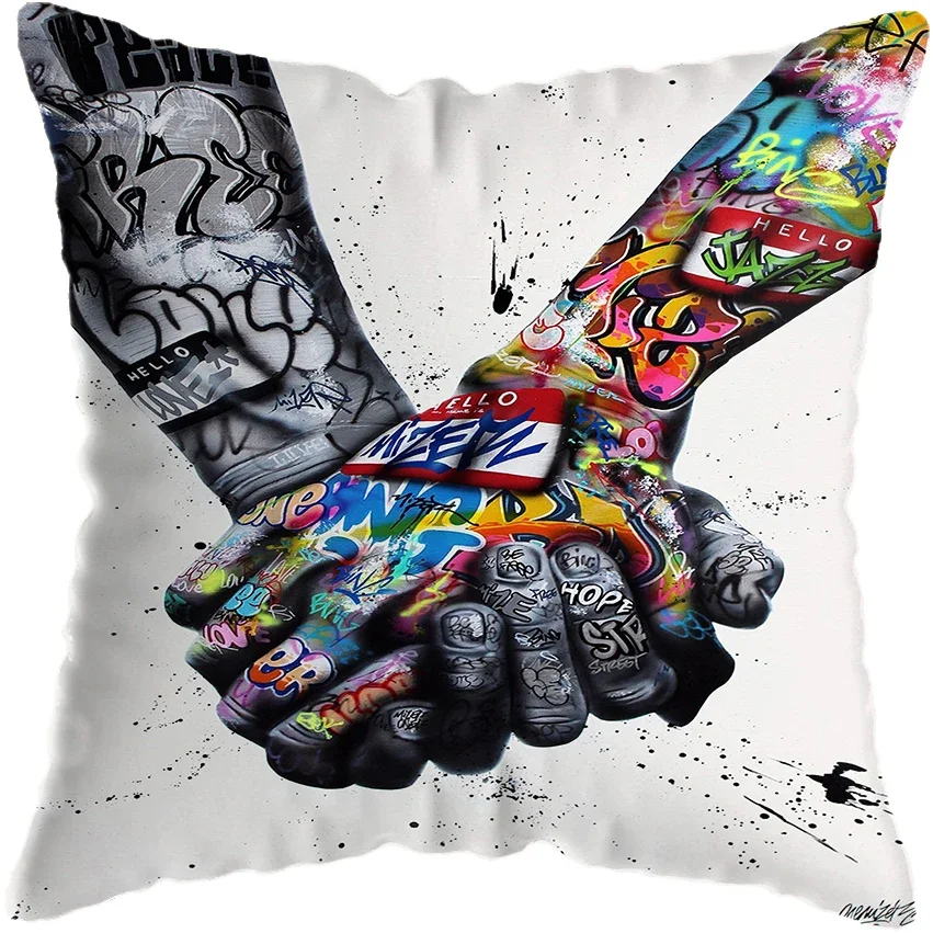 Nordic Graffiti Hand Lip Lion David Cushion Cover Graffiti Street Art Painting Pillowcase Home Decor Polyester Pillowcase