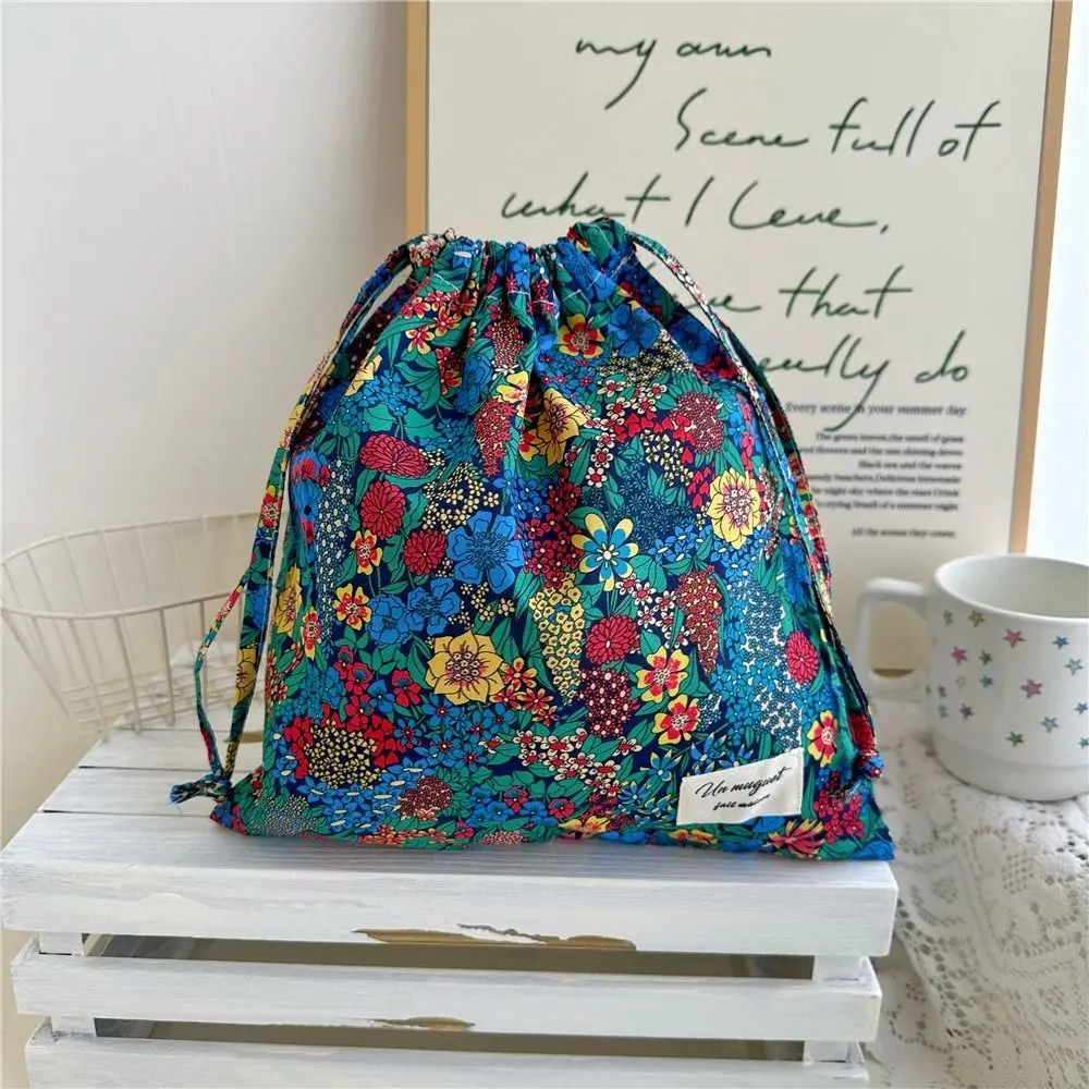 New Reusable Floral Drawstring Bag Lightweight Vintage Style Cotton Drawstring Bag Floral Print Gift Bag Birthday Party Favors