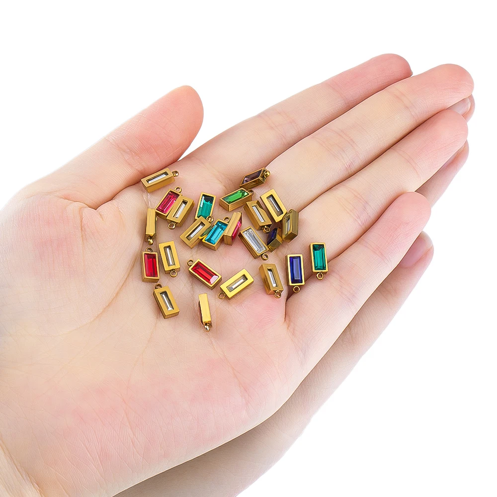 

2pcs Retro Style High Transparency Square Rhinestone Stainless Steel Pendant For DIY Earrings Necklace Jewelry Making Materials