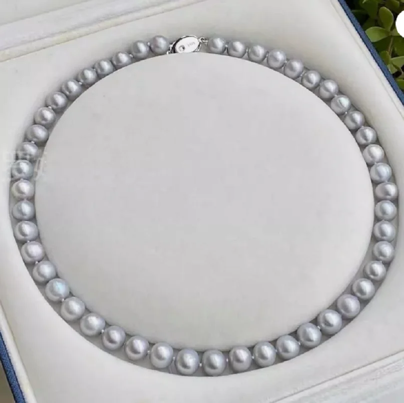 Stunning AAA 10-11MM South Sea Gray Pearl Necklace 18 Inch 925S+box