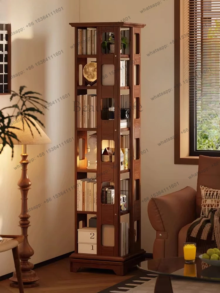 All solid wood rotating bookshelf 360 degree bookcase floor-to-ceiling storage picture book shelf