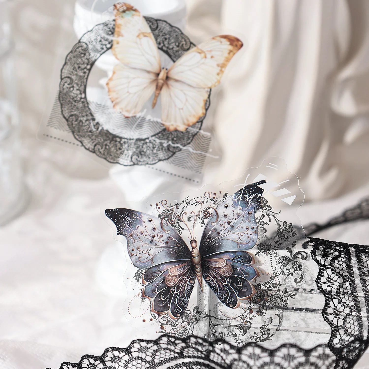 20pcs/lot Kawaii Stationery Stickers Lace Dream Butterfly DIY Junk Journal Paper Planner Decorative stickers