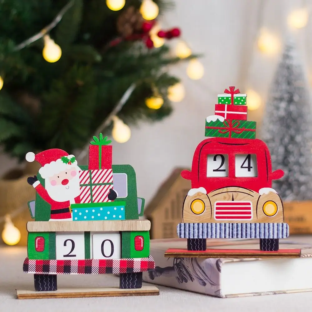 Car Style Christmas Advent Calendar Santa Claus Wooden Santa Calendar Ornaments Christmas Gift DIY Car Wooden Ornament New Year