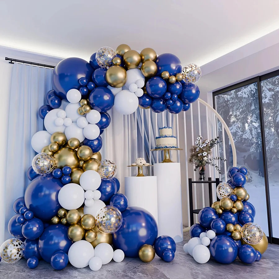 107 Stück Metallic Golden Marineblau Weiß Latex Ballons Girlande Bogen Kit für Hochzeit Geburtstag Babyparty Party Dekoration Lieferungen