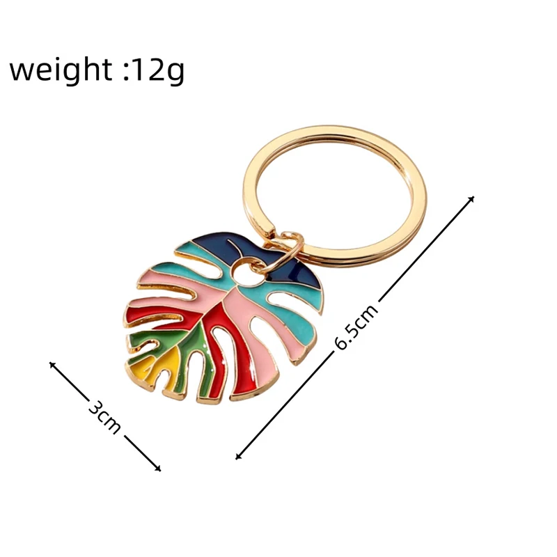 Colorful Big Vintage Statement Bohemian Enameled Leaf Keychain For Women Men Pendant Hanging Decoration Gold Color Accessories