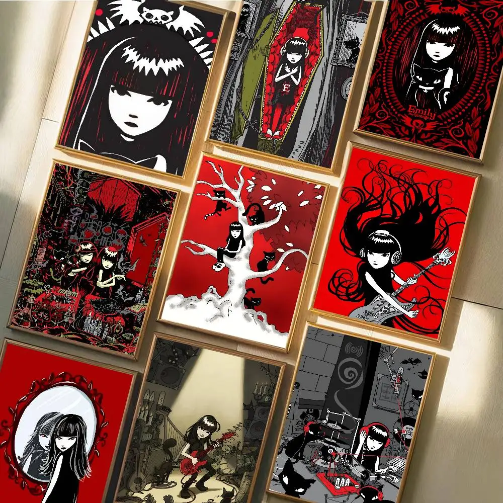 Cartoon Black Girl E-Emily the Strange Manga Poster Self-adhesive Art Waterproof Paper Sticker Coffee House Bar Room Wall Decor