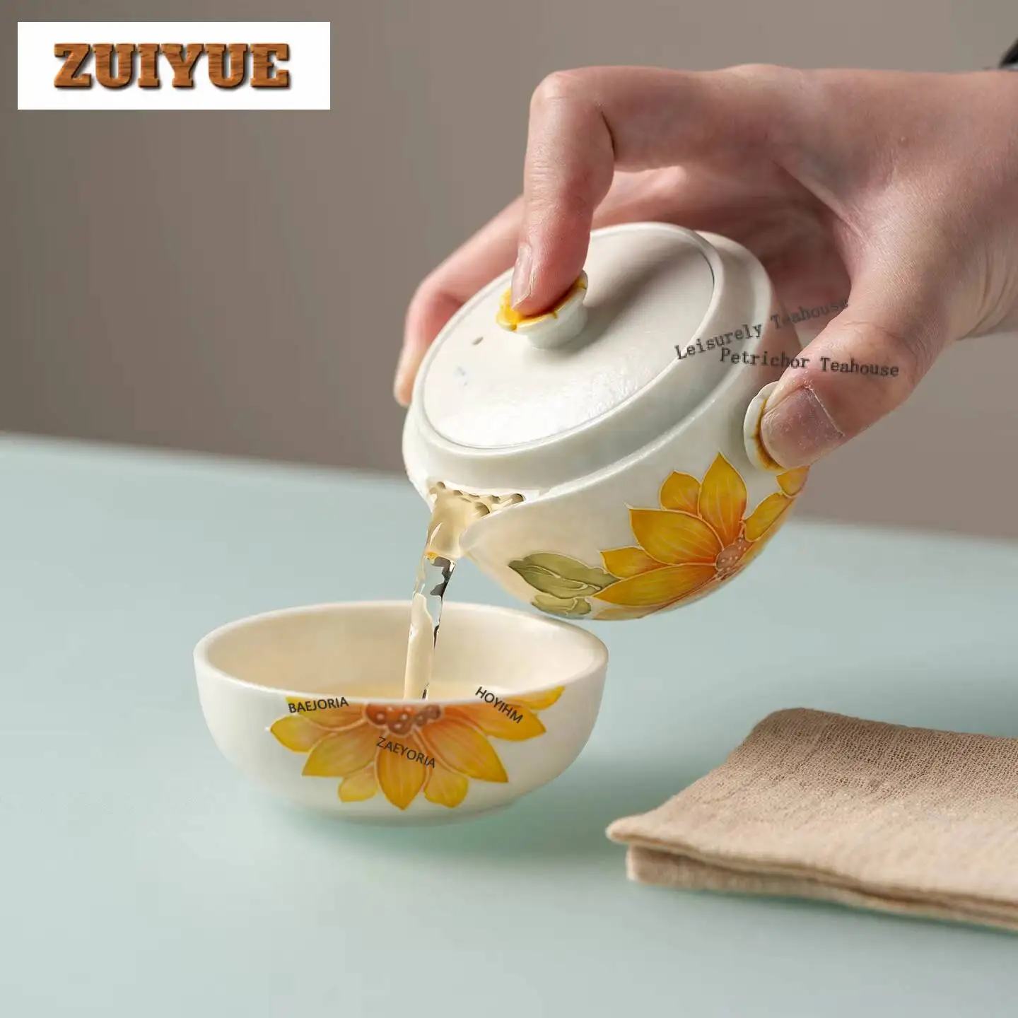 Hand-painted Sunflower Travel Tea Set Kit Elegant 1 Pot 1 Cup Tea Maker Organizer Portable Outdoor Handbag Decoration