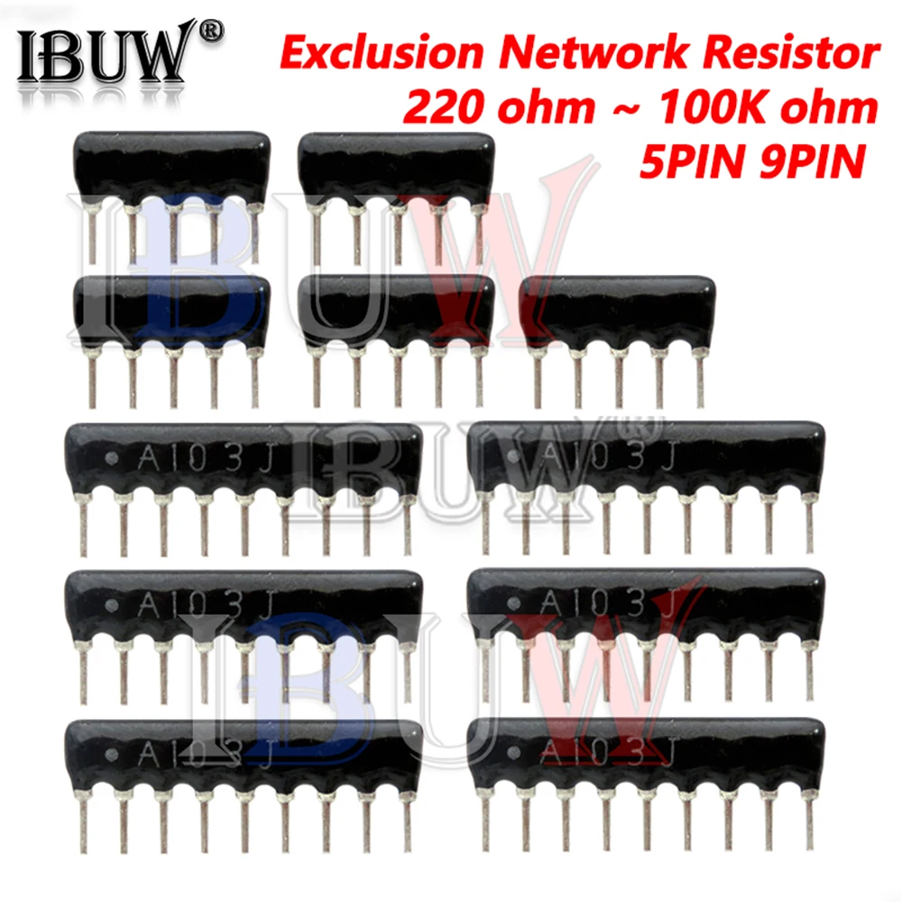 10pcs 5PIN 9PIN exclusion Network Resistor array DIP 100 220 330 470 510 680 1K 1.2K 1.5K 2K 2.2K 3.3K 4.7K 10K 100K ohm