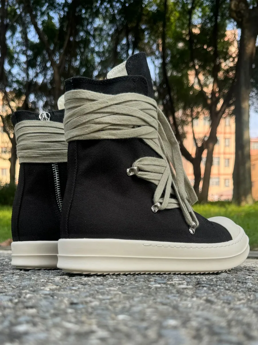 

Men High Top Shoes Black Canvas Casual Shoe Platform Luxury Trainers Lace Up Women Sneakers Zipper Street Designer Ankle Boots