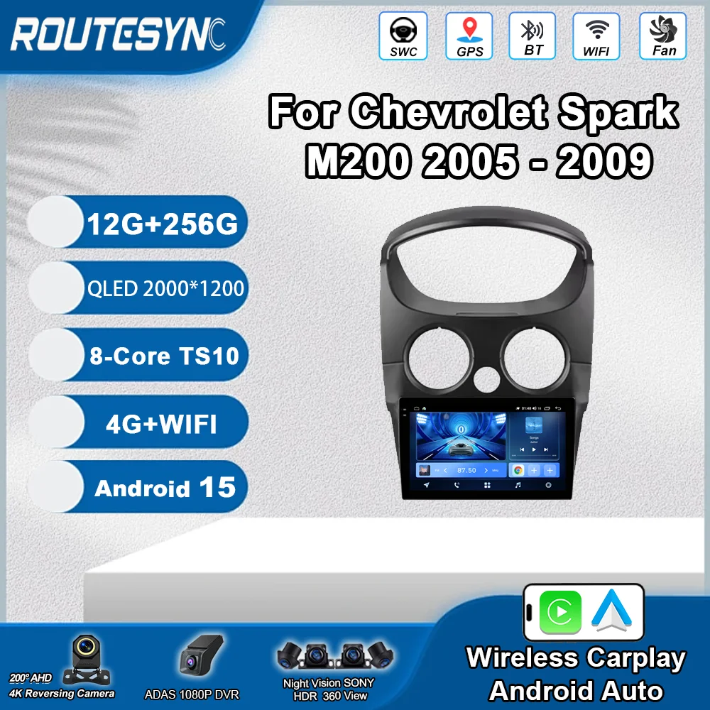 

Автомобильный DVD Android 15 Радио Стерео Для Chevrolet Spark M200 2005-2009 Высокопроизводительный процессор QLED Экран Мультимедийный плеер NO 2Din