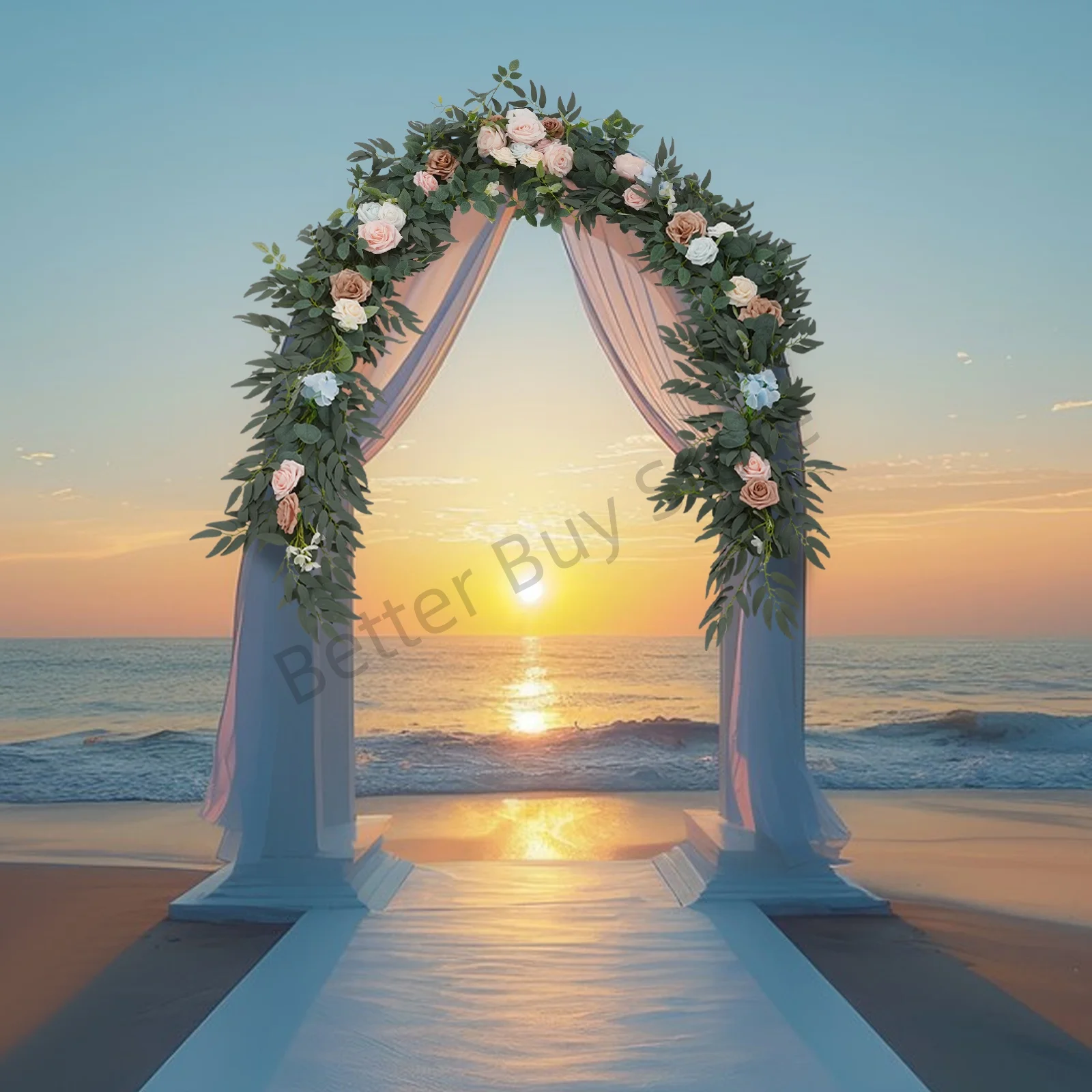 

2.75M Artificial Floral Garland with Mixed Flowers & Iron Wire Core for Wedding Arch Table Backdrop Party Decoration