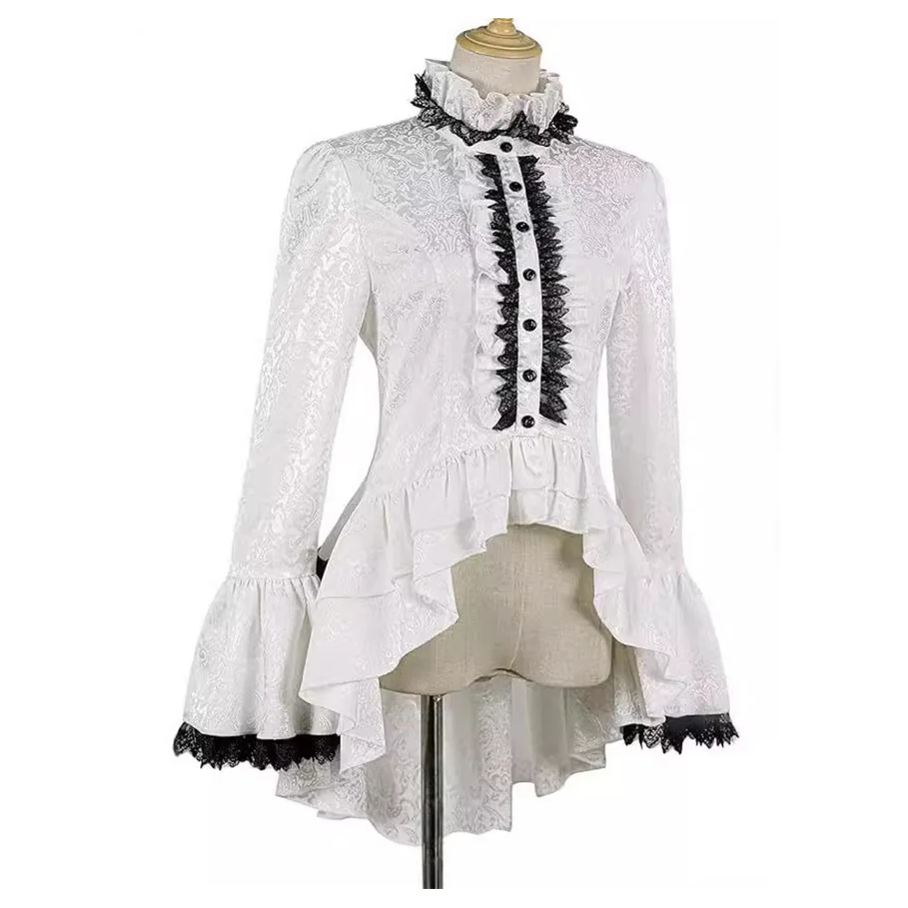 Disfraz de Cosplay gótico victoriano para mujer, camisa de manga acampanada con cuello levantado, traje Medieval para fiesta de Carnaval y Halloween