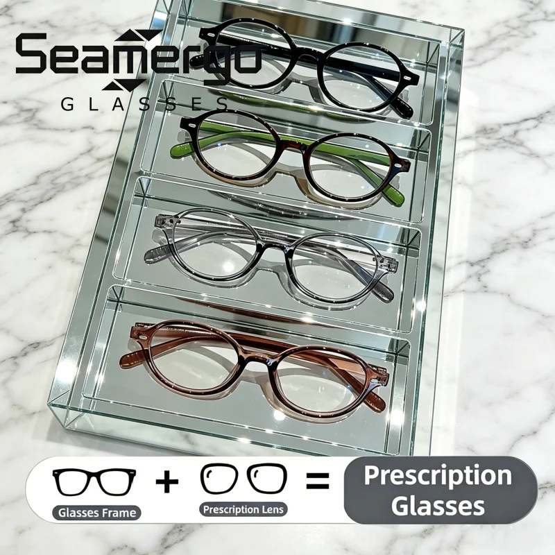 

SEAMERGO Ultralight Reading Glasses Customization for Women Unisex Round Customized Presbyopia Retro Prescription Glasses Men