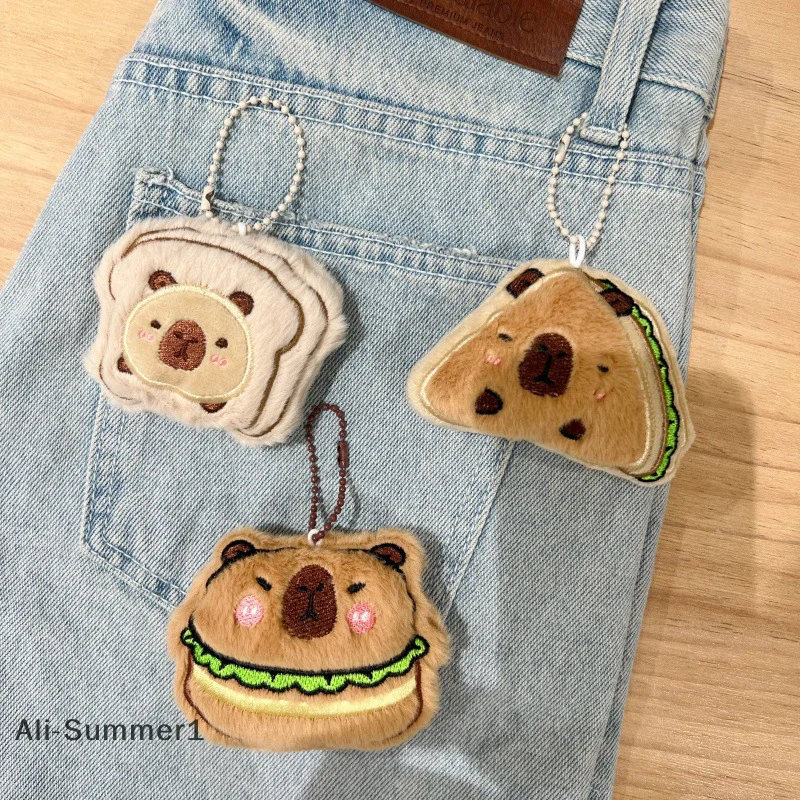 

【E】Burger Capibara Plush Pendant Sandwich Capybara Stuffed Doll Keychain Car Key Ring Backpack Bag Decor Kid Gift