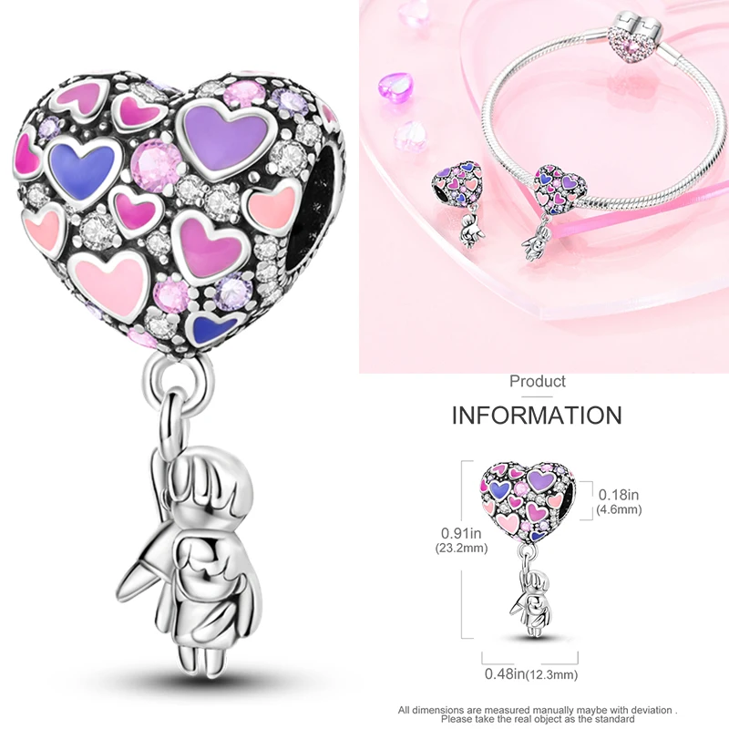 925 Sterling Silber Liebesherz-Charm-Perlen Paar Romantisch Passend für Original-Armband Valentinstag Jahrestag DIY Damenschmuck – Detail 14