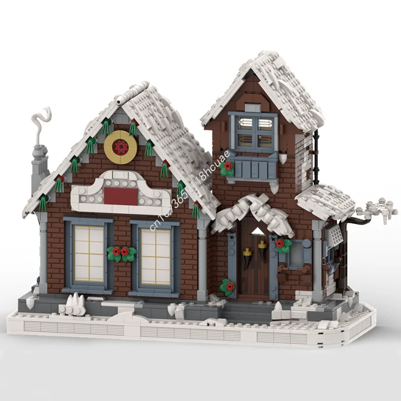 

1733 шт. MOC зимний коттедж, пересмотренная сезонная модель, строительные блоки, архитектура, рождественские подарки, сборка, образовательная игрушка, кирпич для детей