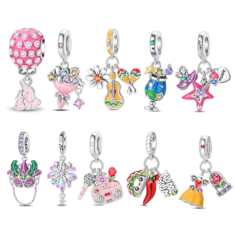 

New in Original Charms 925 Silver Party-Themed Food Models Charms Beads Fit 3mm Original Bracelets Womens DIY Fine Jewelry Gifts