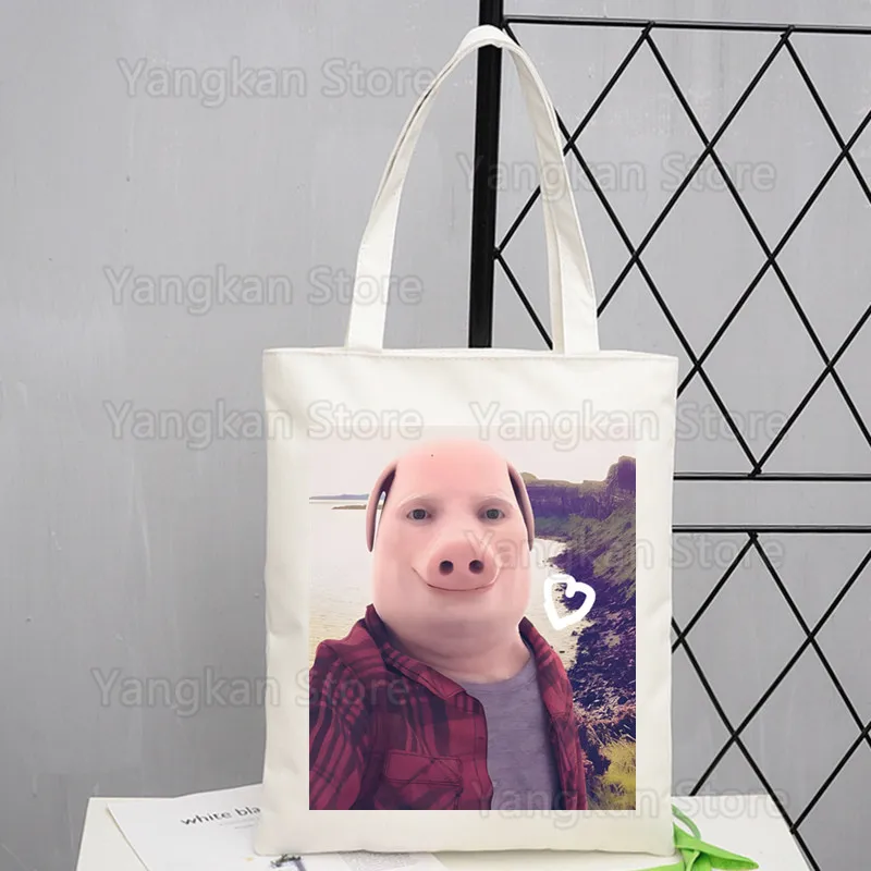 John Pork Is Calling Answer Call Pig Meme Design Shoulder Canvas Bags Large Capacity College Harajuku Handbag Bag Shopping Bag