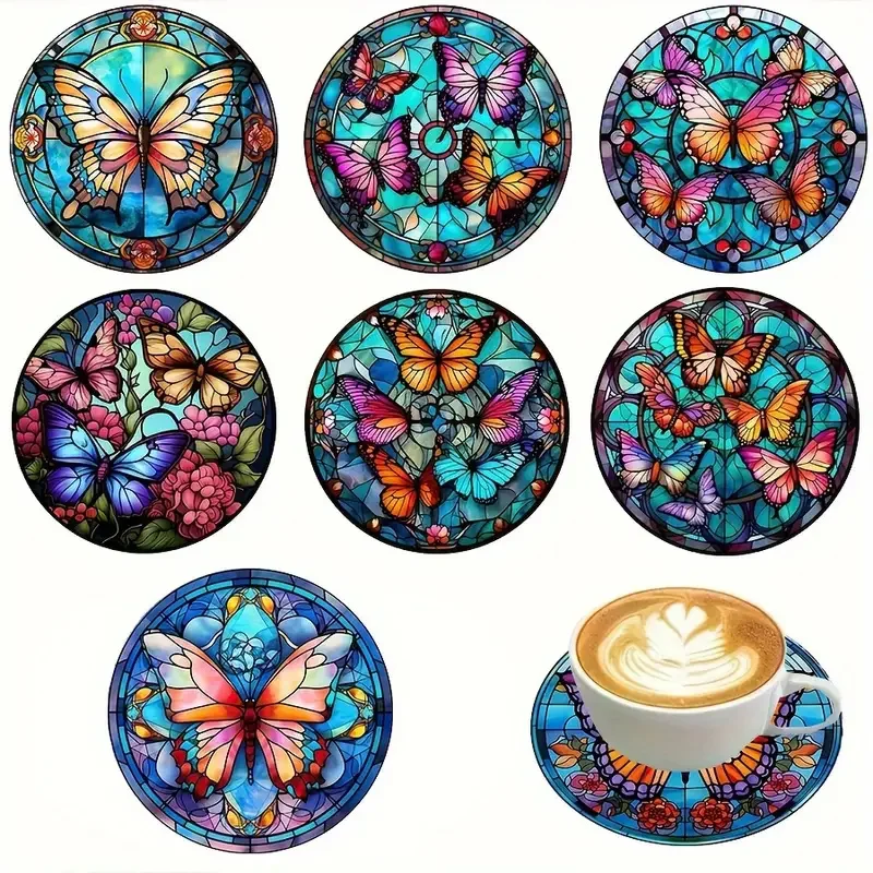 6-piece butterfly art coaster Set-5d DIY, non-slip heat resistant, perfect for home decoration and gifts