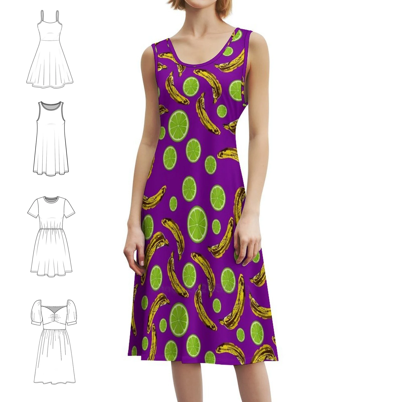 

Золото-желтые фрукты Лимон и бананы Дизайн Корейский стиль Платье для женщин Элегантное повседневное платье для вечеринки или повседневной носки Милое