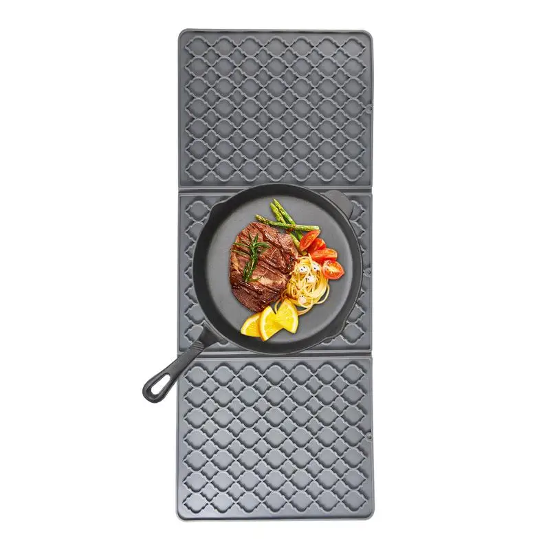 حصيرة تصريف الأطباق لعداد طوي ثلاثي الطي طاولة المطبخ تجفيف حصيرة متعددة الاستخدام تجهيزات المطابخ وسادة ساخنة سهلة التنظيف الحرارة