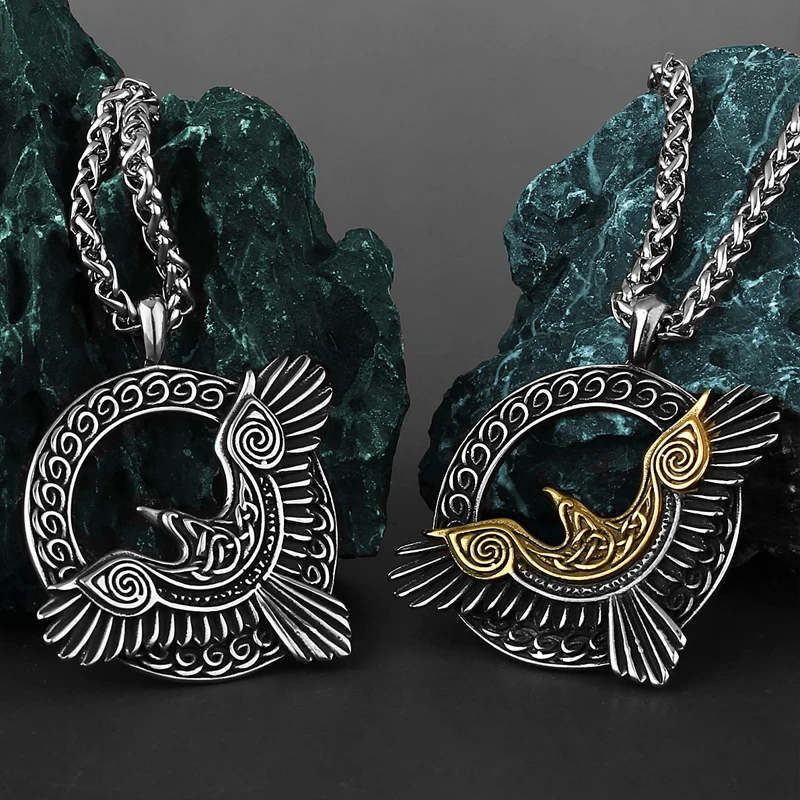 Vintage Nordic Odin Crow Pendant Stainless Steel Viking Rune Necklace for Men Animal Amulet Charm Jewelry Gifts Dropshipping