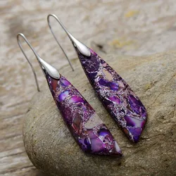 Bohemian Emperor Stone Geometric Pendant Earrings for Women Fashion Natural Stone Personalized Earrings Jewelry Accessories Gift
