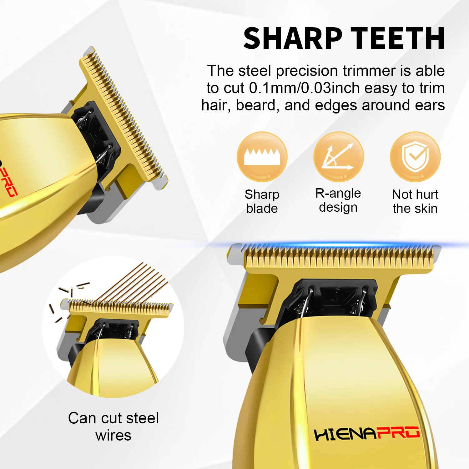 ماكينة قص الشعر الاحترافية لقص الشعر للرجال ماكينة حلاقة ذهبية ثلاث قطع قابلة لإعادة الشحن مجموعة أدوات تشذيب الشعر اللاسلكية