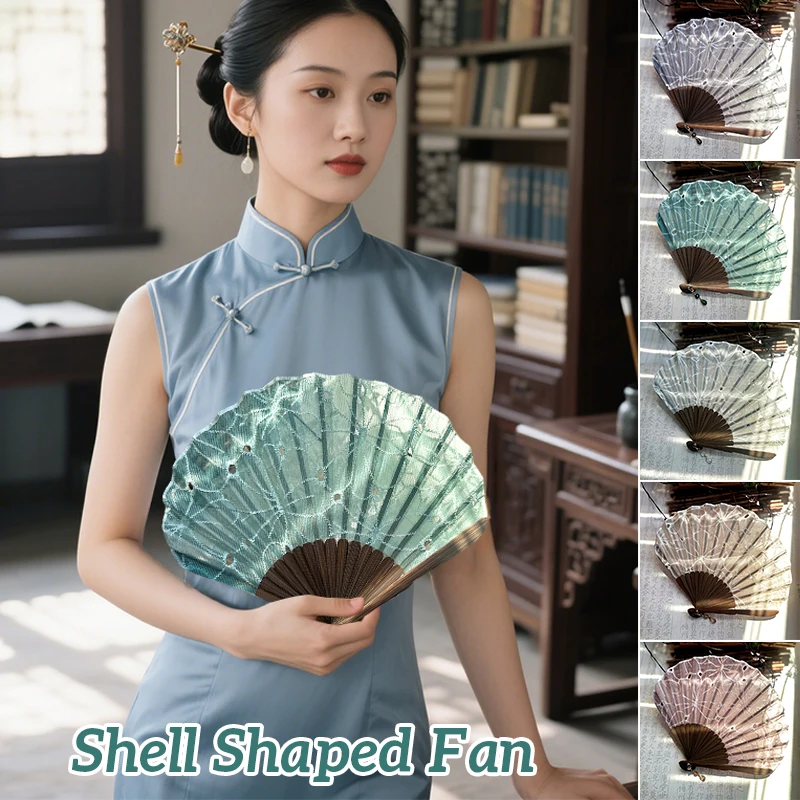 Lace Embroidery Flower Fan Folding Bamboo Fan Temperament Lady Cheongsam Hanfu National Dance Hand Fan Wedding Art Fan Gifts