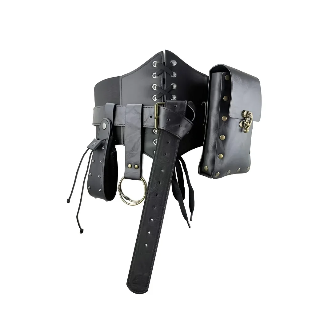 5PCS/2PCS MedievalCosplayLeather Belt Copper Coin Waist Bag Renaissance Dress Steam Belt Role Playing Halloween Belt Set Cosplay