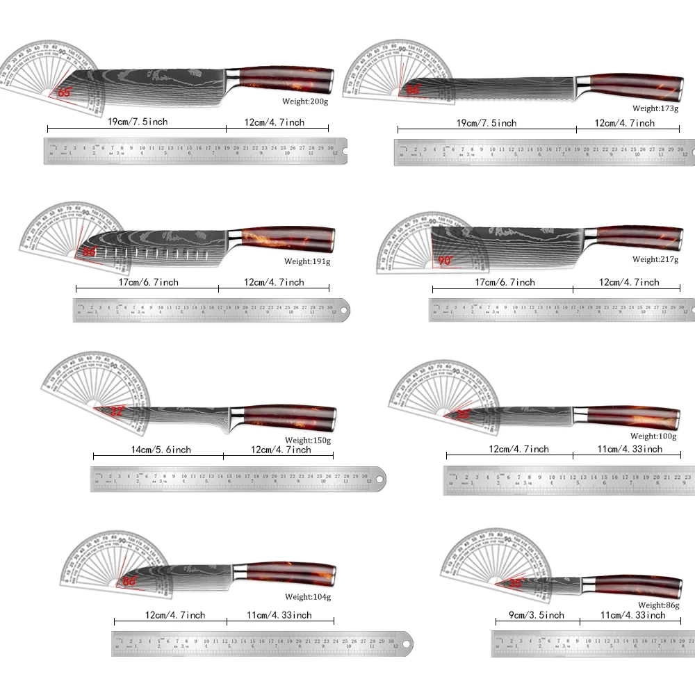 XITUO 1-8Piece Kitchen knife Set 7Cr17Mov Stainless Steel Chef Knife Ultra Sharp Santoku Cleaver Utility Knife Cooking Knives