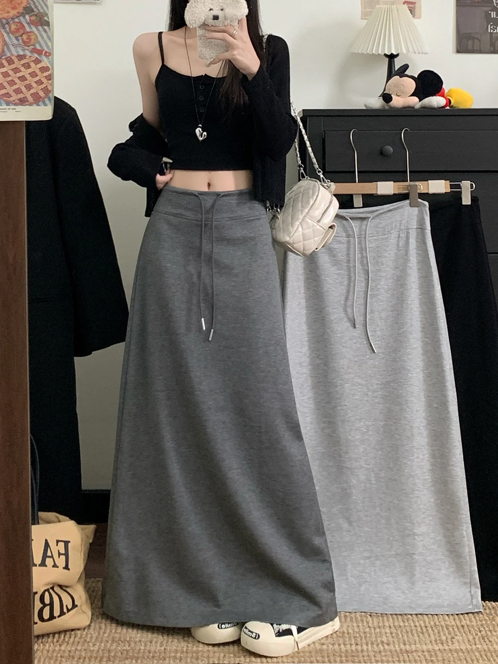 

Корейская асимметричная юбка трапециевидной формы с высокой талией, универсальная повседневная юбка-миди для женщин, осенний сезон