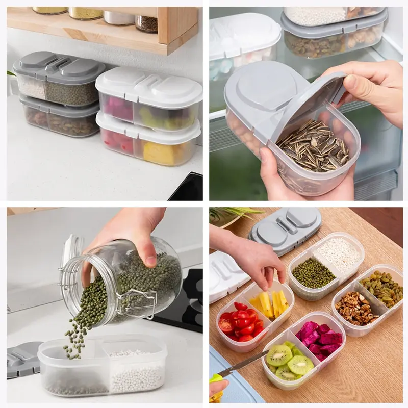 Double Compartment With Lid Food Dried Fruit Sealing Jar Multifunctional Kitchen Refrigerator Plastic Storage Jar