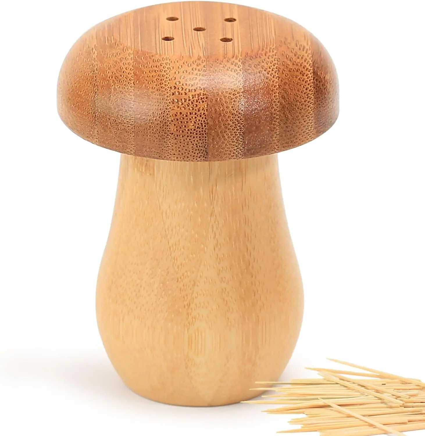 

Cute Mushroom Bamboo Toothpick Holder with 150 Toothpicks, Kitchen Decor and Unique Gift