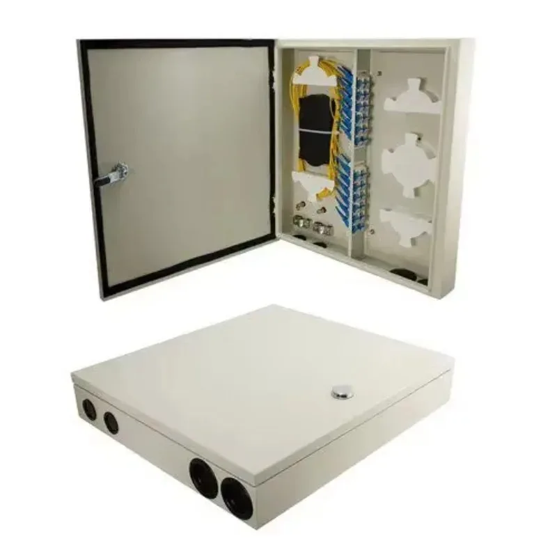 Outdoor waterproof single door wall mount 24 48 port fiber optic splicing housing with splicing tray and baffle cabinet