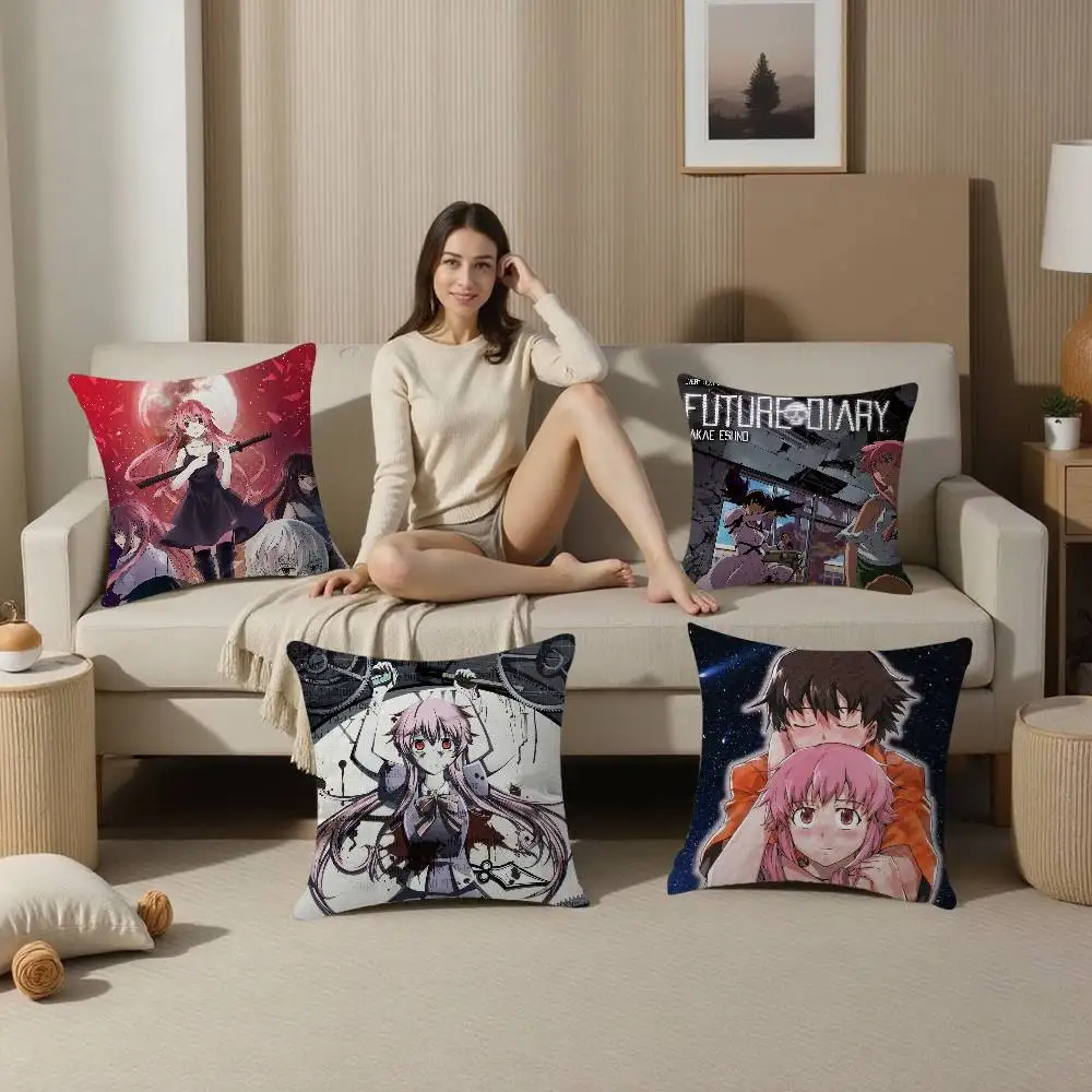

Manga Future Diaries Pillow Covers Cartoon Sofa Decorative Home Double-sided Printing Short Plush Cute Cushion Cover