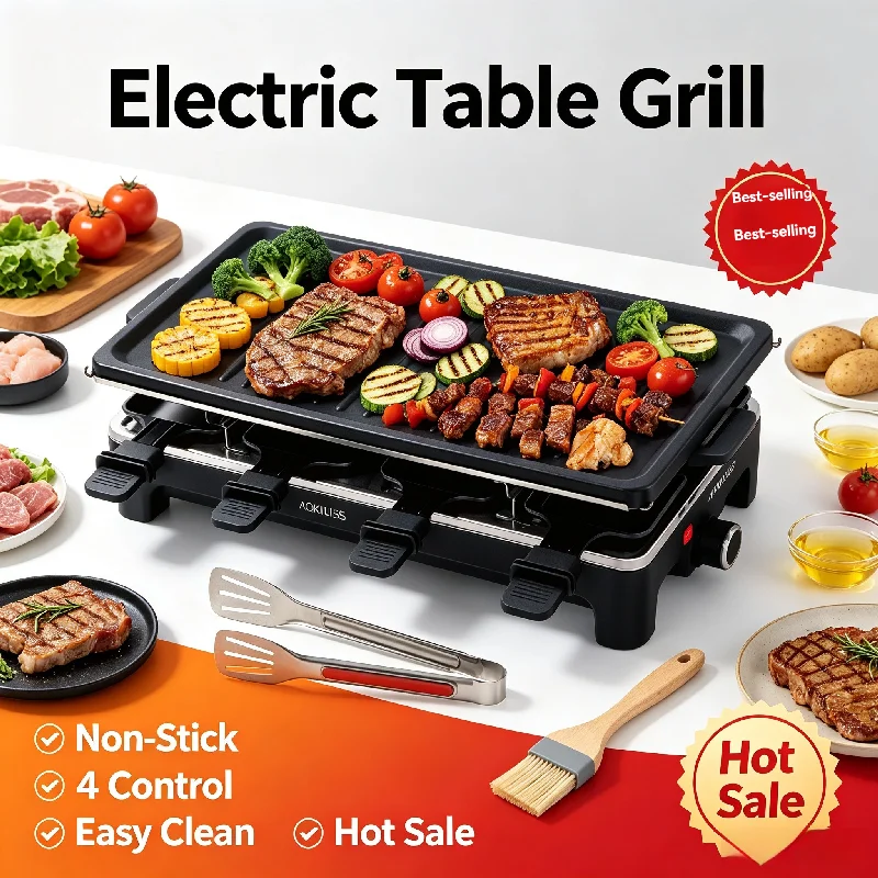 Household Electric BBQ Grill Multifunctional Multi‑Layer Pull‑Out Griddle Pan Barbecue Rack Indoor Cooking Baking Tray Tool