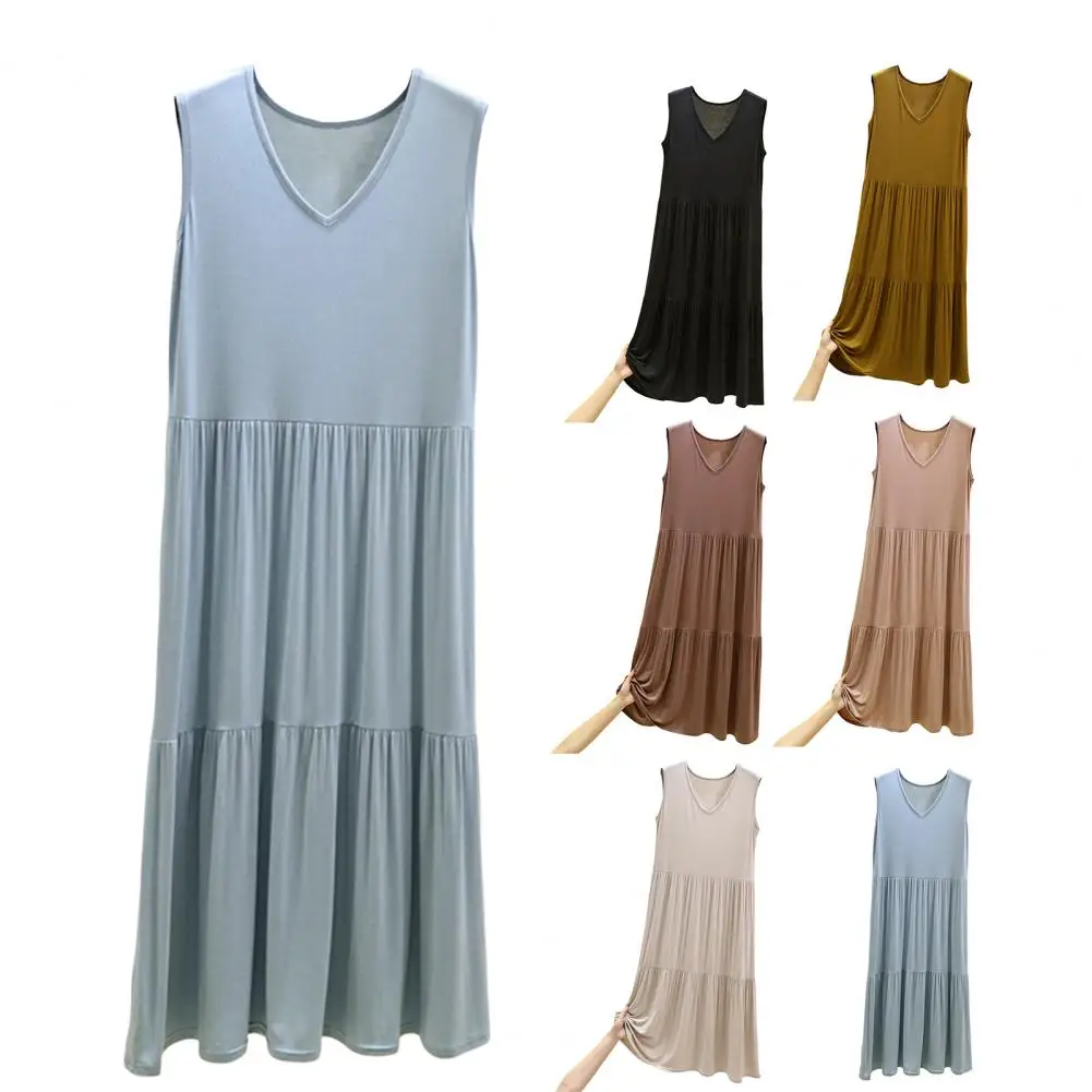 Spring Summer 2024 Woman Tank Dress Casual Modal Sexy Camisole Elastic Female Home Beach Dresses O-Neck Camis Sexy Midi Dress