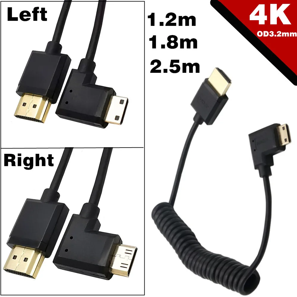 Super Extreme Slim High Speed mini HDMI-compatible coiled Cable 4K*2K@60HZ 1080P, UltraHD, 3D,3.2；1.2m/1.8m 2.5m