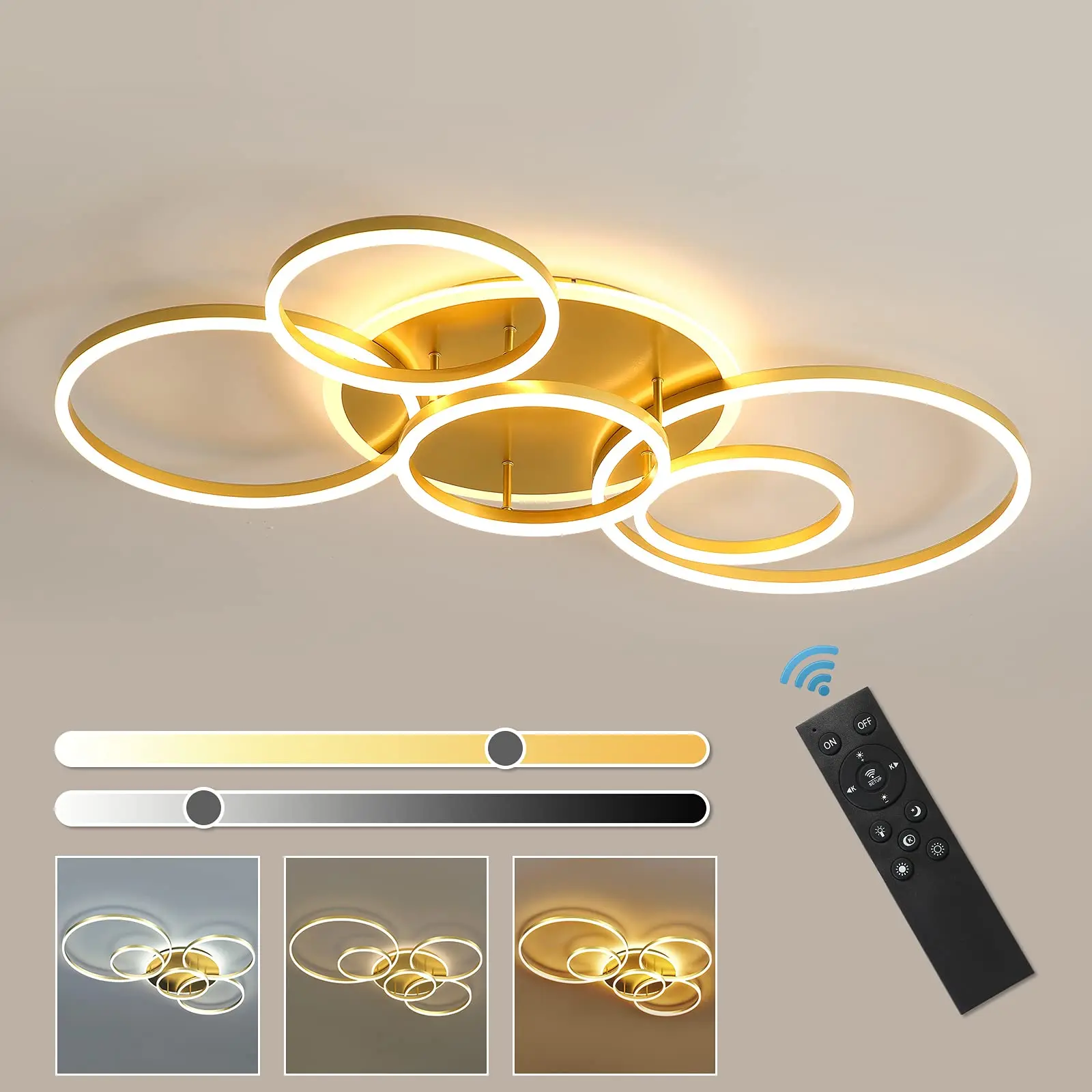 Modern LED Ceiling Light, Ceiling Light Fixture with Remote Control Gold Chandelier for Indoor Living Room Bedroom