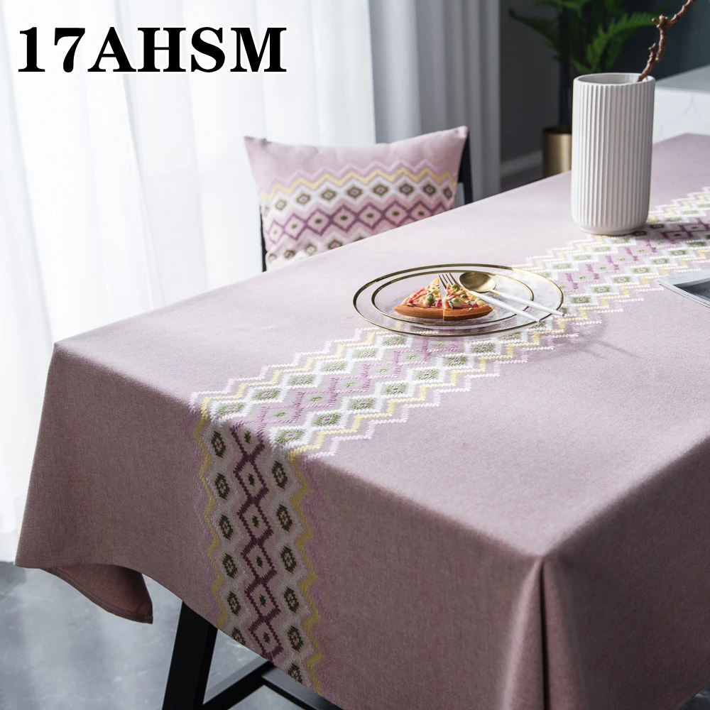 

17AHSM Embroidery Cotton Linen Tablecloth Wrinkle FreeAnti-Fading Hotel WeddingParty Living RoomFurniture Decoration Table Cover