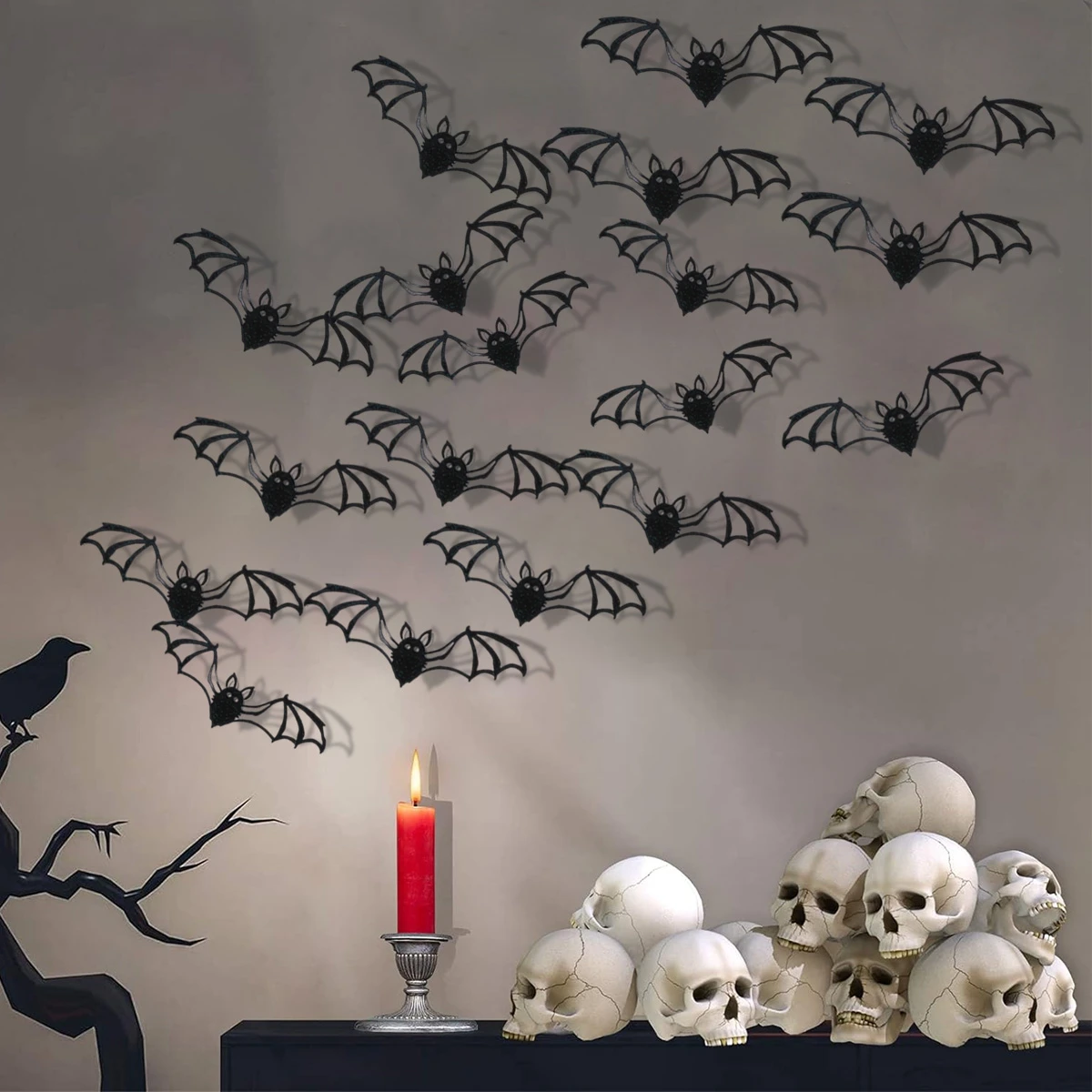 Halloween Bat Wall Sticker Party Favors Halloween Decorations Bat PVC Sticker for Home Trick or Treat Halloween Party Supplies