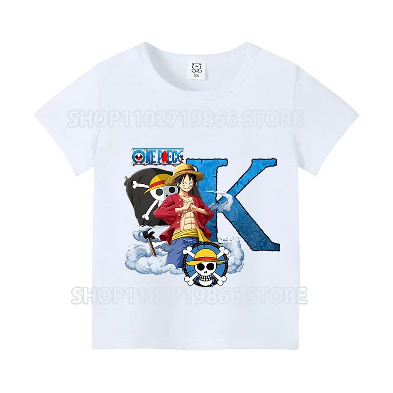 Kaus Anak Laki-laki Perempuan One Piece Kaus Gambar Cetak A-Z Huruf Pola Kartun Anak-anak Pakaian Musim Panas Anak-anak Kaus Fashion Anak Hadiah Pesta